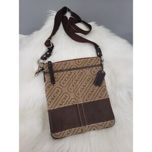 GORGEOUS Coach Word Signature Stripe‎ Brown Crossbody Bag Movie Ticket